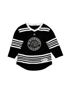 Chicago Blackhawks NHL Womens Jersey Large Black Cropped Hockey Shirt #9 Striped